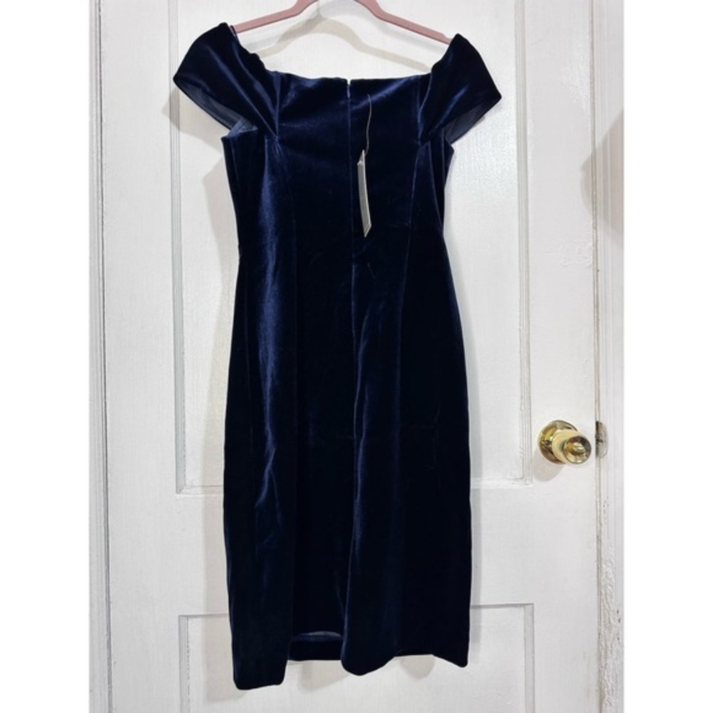 NWT Rickie Freeman Terri Jon Cocktail Dress Velvet Off the Shoulder Size 4 Blue - Picture 2 of 7